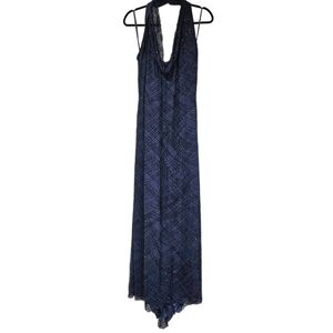 NEW VINTAGE Victoria Royal Ltd Navy Blue Fully Beaded 100% Silk Gown Dress 12